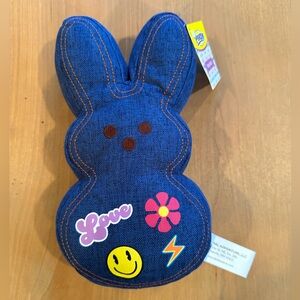 Peeps blue denim 9” bunny love hippie flower happy smile emoji retro plushie new